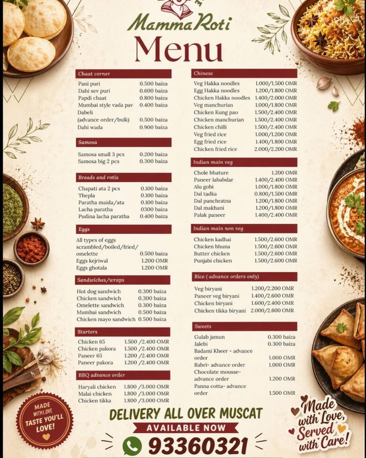 Fresh Indian food from Mamma Roti kitchen — Muscat Instagram post