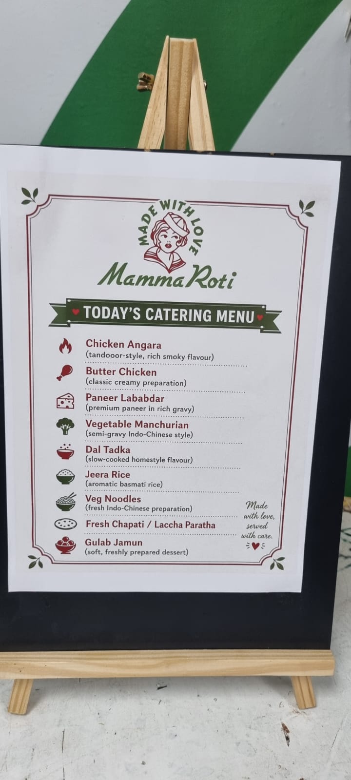 Mamma Roti catering — Tandoori chicken & butter chicken setup